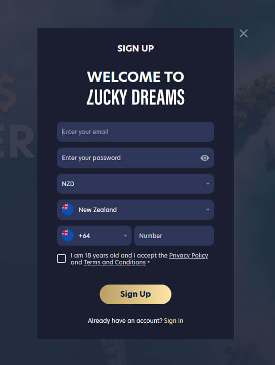 Lucky Dreams signup