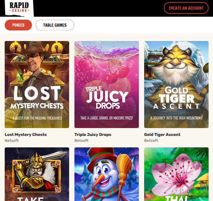Betsoft games at Rapid Casino