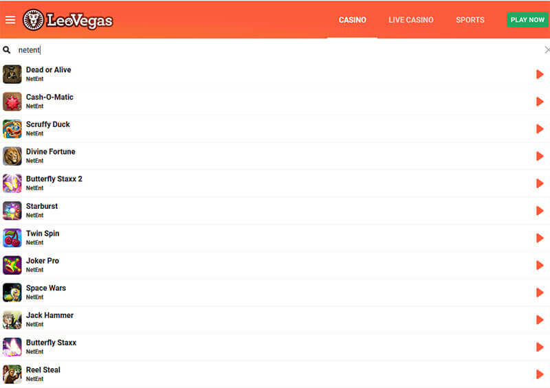 Netent games at LeoVegas