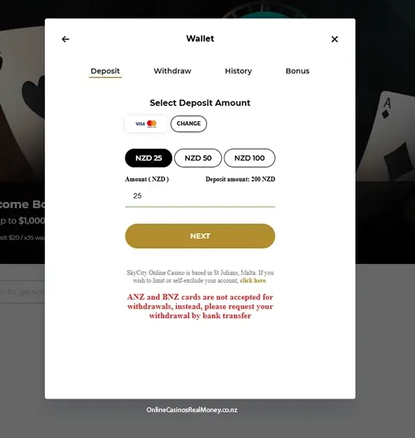 Amount selection