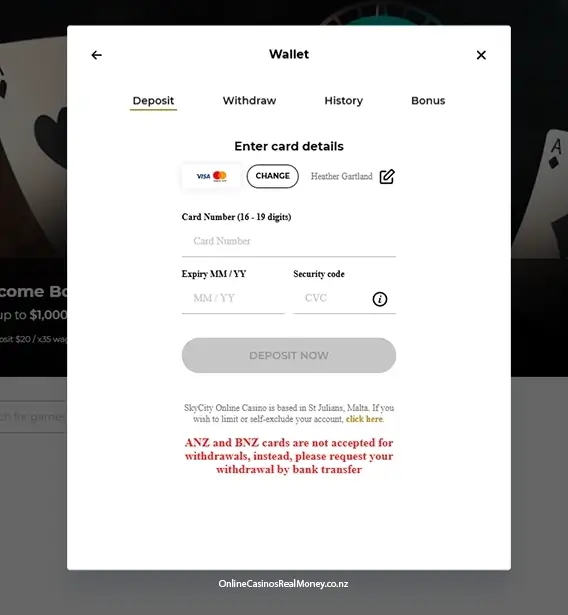 Credit card deposit